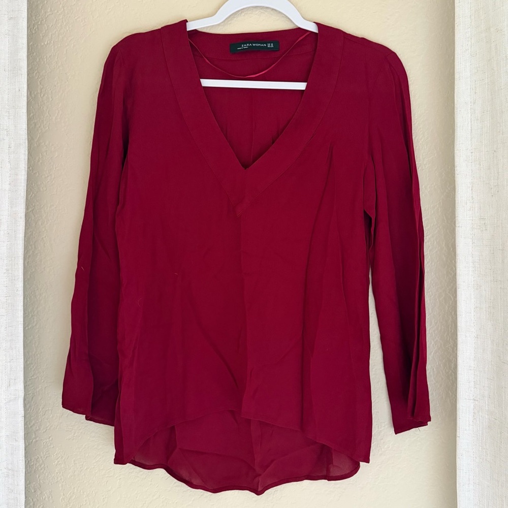 Zara Deep Red V-Neck Blouse
